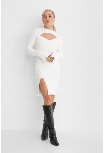 Cut Out Ribbed Slit Dress