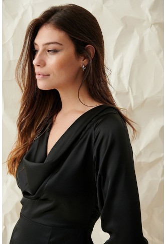 Neckline Detail Mini Satin Dress