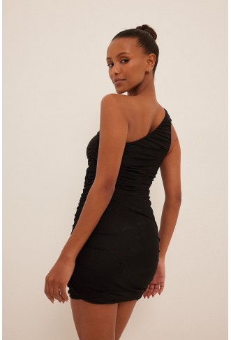 One Shoulder Rouched Mesh Dress