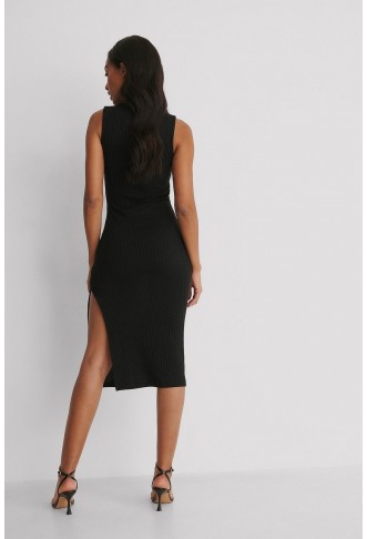 High Neck Rib Sleeveless Dress