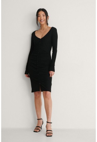 Rouched Ribbed Button Dress