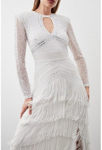 Crystal Embellished Long Sleeve Maxi Dress