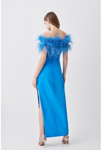 Feather Bardot Stretch Crepe Tailored Maxi Dress