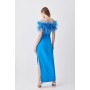 Feather Bardot Stretch Crepe Tailored Maxi Dress