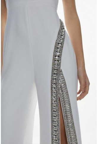 Tall Crystal Embellished Woven Thigh Split Jumpsuit