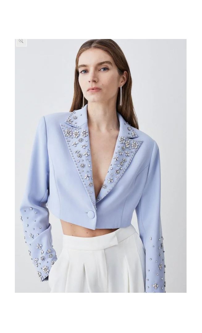 Embellished Stretch Woven Cropped Jacket