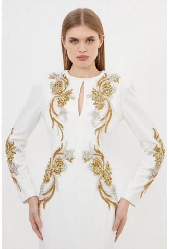Premium Crystal Power Shoulder Embellished Woven Maxi Dress