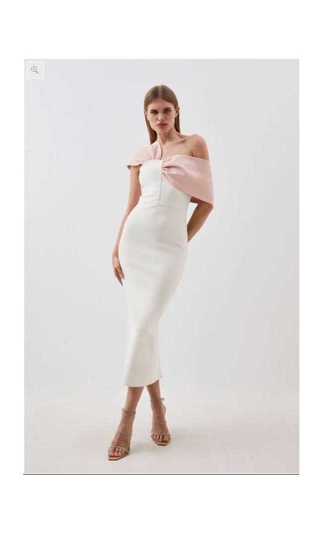 Figure Form Bandage Asymmetric Strap Knit Midi Dress