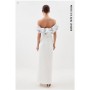 Petite Structured Crepe Jacquard Ruffle Bardot Maxi Dress