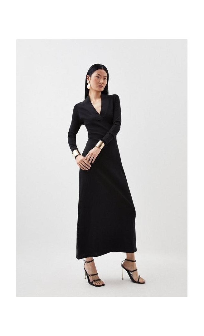 Viscose Blend Knit Midaxi Dress With Shawl Collar