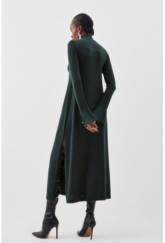 Merino Wool Silk Cuff Maxi Knit Dress