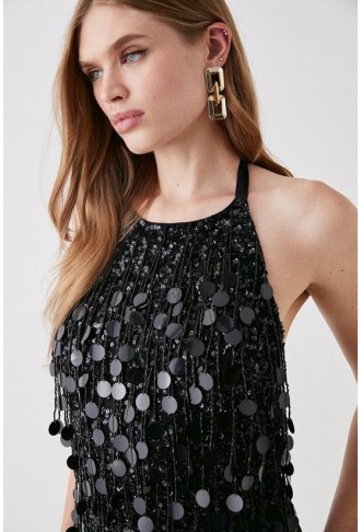 Disc Sequin Halterneck Midi Dress