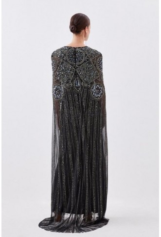 Petite Premium Embellished Caped Woven Maxi Dress