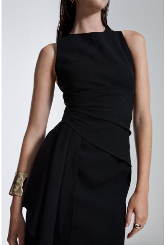 Structured Crepe Drape Side Midaxi Dress