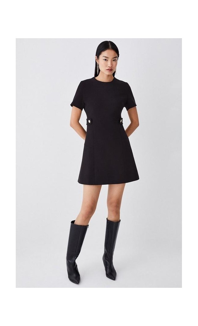 Petite Tailored Compact Essential Waist Tab Detail Mini Dress