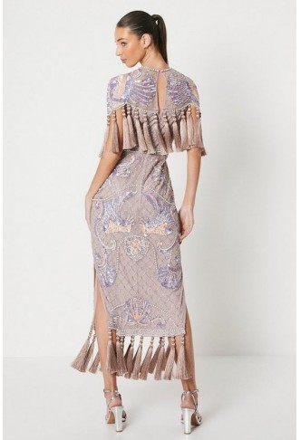 The Collector Hand Embellished Midi Dress With Tassles