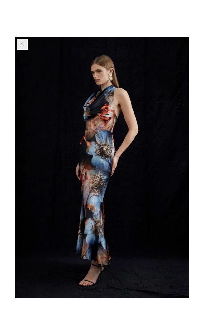 Photographic Floral Woven Satin Maxi Dress