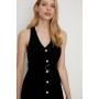 Sleeveless Button Through Velvet Mini Dress