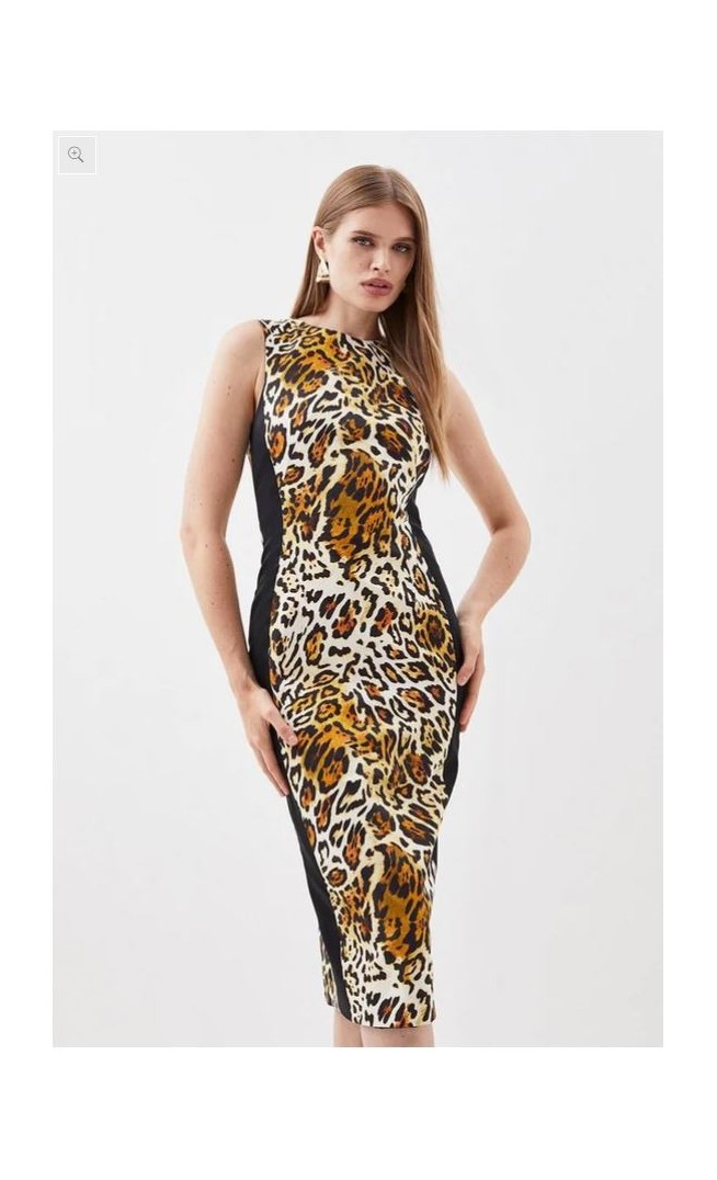 Leopard Print Panel Seam Pencil Dress