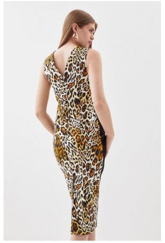 Leopard Print Panel Seam Pencil Dress