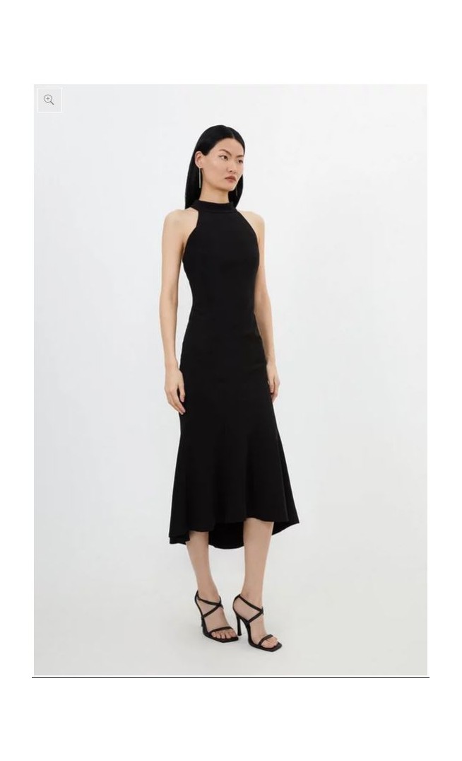 Compact Stretch Essential Waterfall Hem High Neck Midi Dress