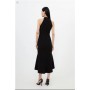 Compact Stretch Essential Waterfall Hem High Neck Midi Dress