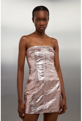 Metallic Faux Leather Front...