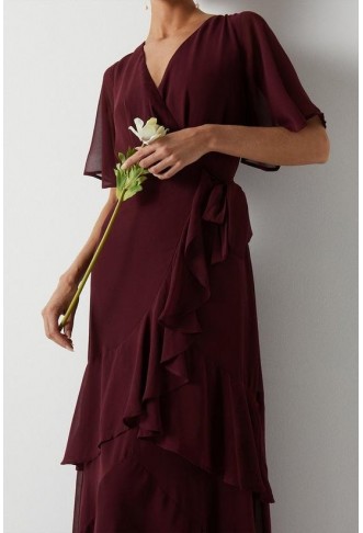 Angel Sleeve Tiered Bridesmaids Maxi Dress