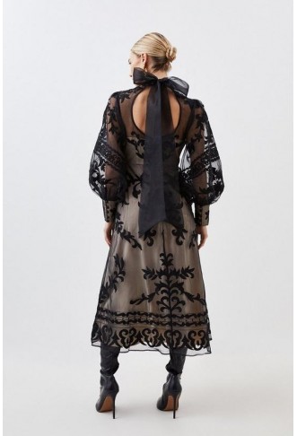 Petite Baroque Applique Woven Maxi Dress