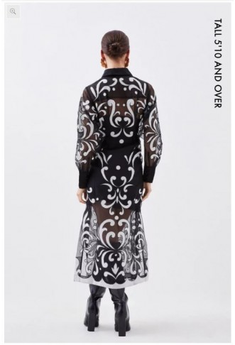 Tall Applique Organdie Woven Midi Shirt Dress