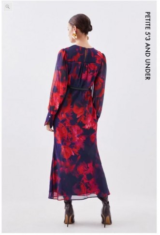 Petite Floral Printed Georgette Belted Woven Maxi Dress