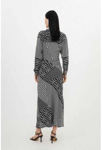 Geo Printed Morocain Woven Collared Midaxi Dress