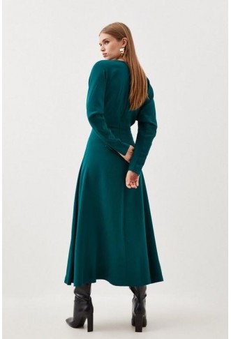 Petite Premium Viscose Crepe Long Sleeve Woven Midi Dress