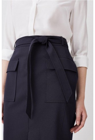 Wool Blend Pocket Detail Midi Skirt