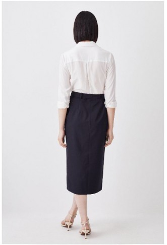 Wool Blend Pocket Detail Midi Skirt