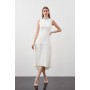 Embellished Neck Compact Viscose High Low Tailored Midi Dress