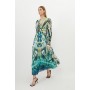 Abstract Ombre Pleated Woven Midaxi Dress
