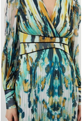 Abstract Ombre Pleated Woven Midaxi Dress