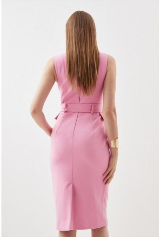 The Founder Tailored Compact Stretch Belted Pencil Dress
