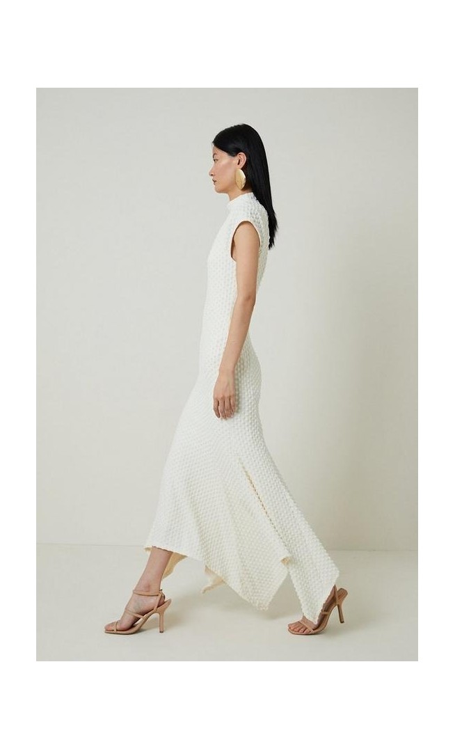 Textured Jersey Dramatic Hem Maxi Dress