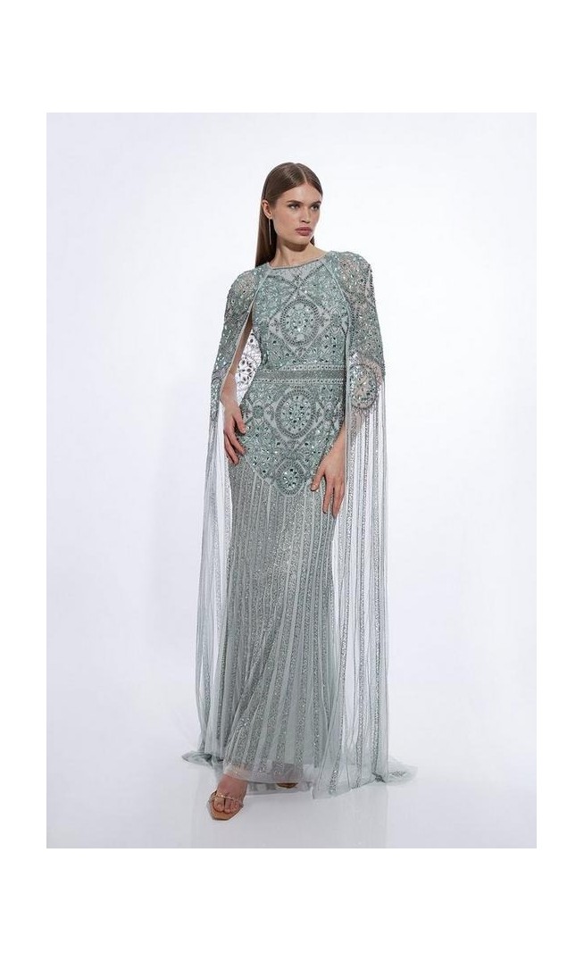 Premium Embellished Caped Woven Maxi Dress