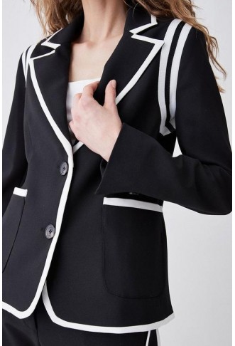 Compact Stretch Tipped Detail Single Breasted Blazer