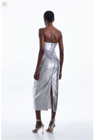 Sequinned Bandeau Woven Midi Dress