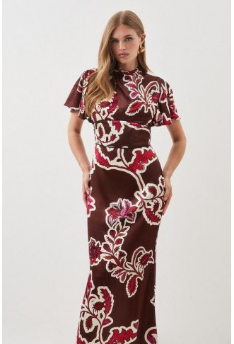 Batik Viscose Satin Angel Sleeve Woven Midi Dress