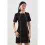 Compact Stretch Zip Detail Tailored Mini Dress