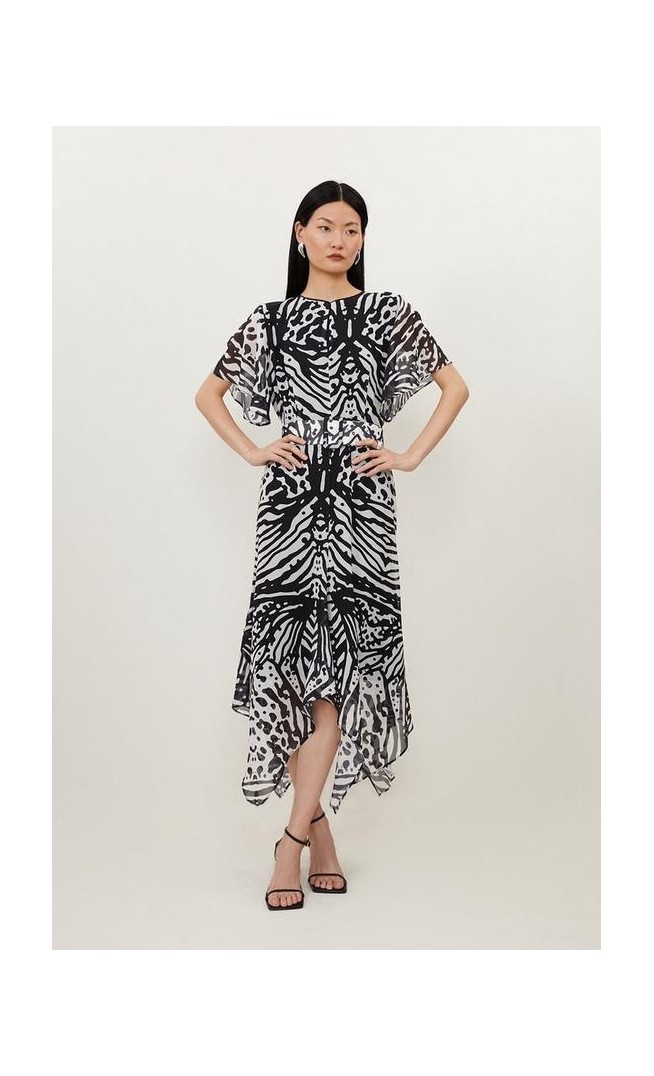 Animal Print Georgette Woven Short Sleeve Midi Dress