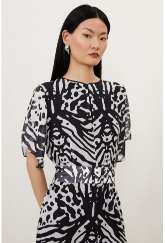 Animal Print Georgette Woven Short Sleeve Midi Dress