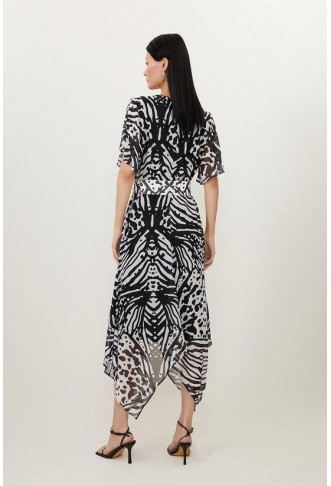 Animal Print Georgette Woven Short Sleeve Midi Dress