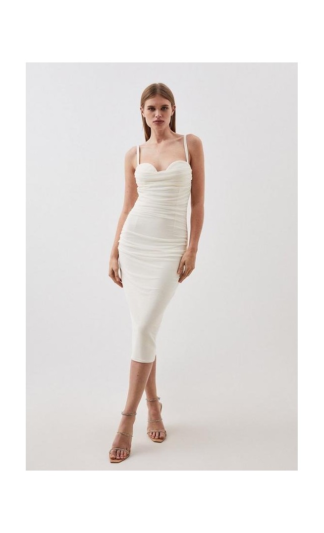 Figure Form Bandage Cup Detail Structured Knit Midi Dress