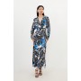 Floral Printed Morocain Woven Collared Midaxi Dress